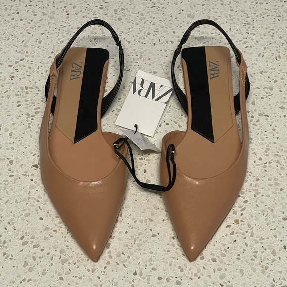 ZARA Flat Slingback sandal shoes 7.5 Tan Black Color block NEW NWT - Picture 2 of 5